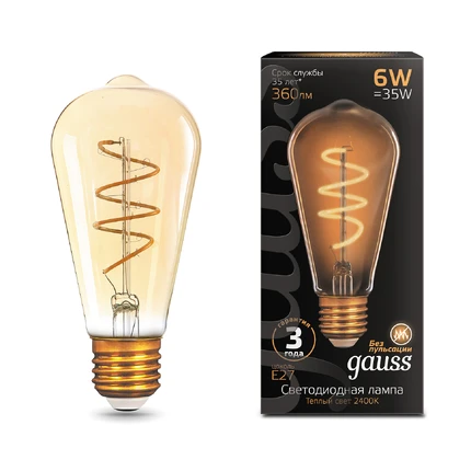 Светодиодная филаментная лампа Gauss ST64 6W 360Lm 2400K E27 157802006