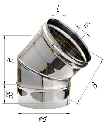 Колено Феррум угол 135°, нержавеющее (439/0,8мм) ф200