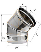Колено Феррум угол 135°, нержавеющее (439/0,8мм) ф120